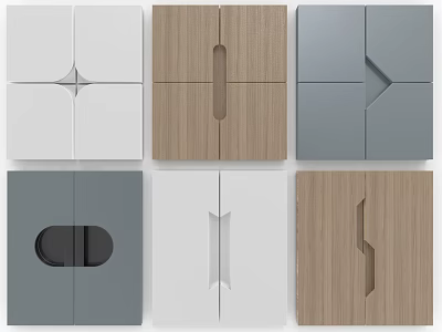 Modern Cabinet Door Designs In White Wood And Gray With Various Handle Shapes 3d model