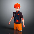 3D Rendered Game Character With Orange Hair Dark Shirt And Orange Pants