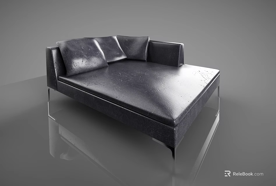 Modern Black Leather Sectional Sofa With Metal Legs And Plush Cushions 3d model 