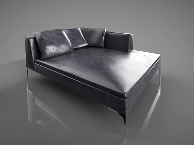 Modern Black Leather Sectional Sofa With Metal Legs And Plush Cushions 3d model