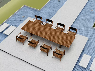 Modern Garden Teak Dining Table and Chair One Table and Eight Chair Combination 3d model