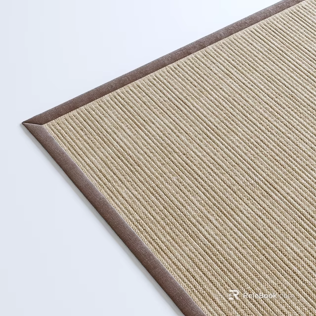 Beige Square Rug With Brown Border And Woven Striped Texture For Living Room Decor 3d model 