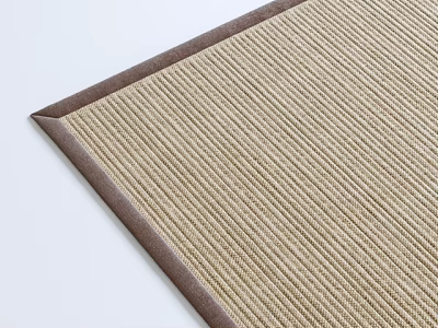 Beige Square Rug With Brown Border And Woven Striped Texture For Living Room Decor 3d model