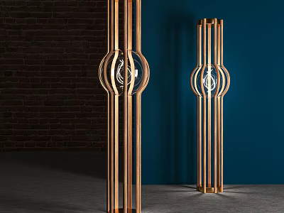Modern Gold Frame Floor Lamp With Spherical Glass Shade In Interior Space 3d model