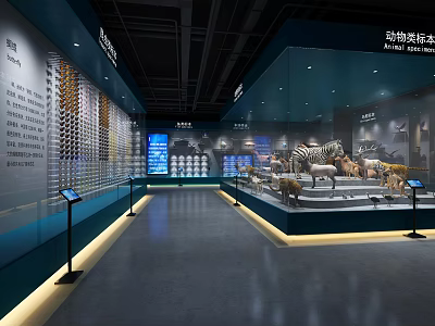 Animal Specimen Exhibition Hall With Display Cases Zebra Wall Displays And Information Panels 3d model