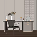 Modern Gray Desk Setup With Chair Vase Decorative Items And Mirror 3d model