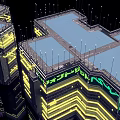 Future Architecture With Nighttime Illuminated Neon Lights Glass Facades And Water Reflections