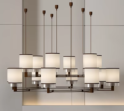Modern Chandelier With Multiple White Shades And Metal Frame Suspended From Ceiling 3d model