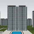 Modern High Rise Residential Buildings With Green Landscaping And Surrounding Trees
