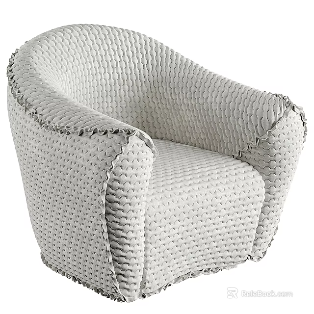 Light Gray Textured Accent Chair With Scalloped Trim For Modern Interior Decor 3d model 