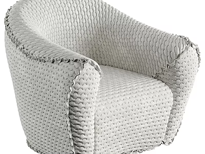 Light Gray Textured Accent Chair With Scalloped Trim For Modern Interior Decor 3d model