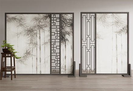 Ink Bamboo Forest Screen Green Plant Ornaments Partition 3d model