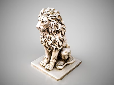 Intricate Lion Stone Carving Sculpture With Detailed Mane And Square Base 3d model