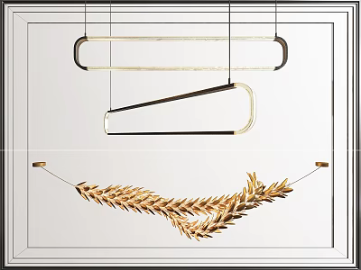 Modern Decorative Chandeliers With Gold Black Long Strip And Wheat Ear Metal Design 3d model