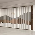 Modern Feature Wall With Bamboo Strip Structure Landscape Pattern And Golden Characters 3d model