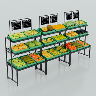 Multi-functional vegetable shelf fruit and vegetable shelf steel wood selling fruit vegetable fruit shelf supermarket fruit shelf display rack 3d model