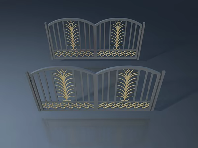 Two Gray Swing Doors With Golden Leaf Patterns And Decorative Designs 3d model