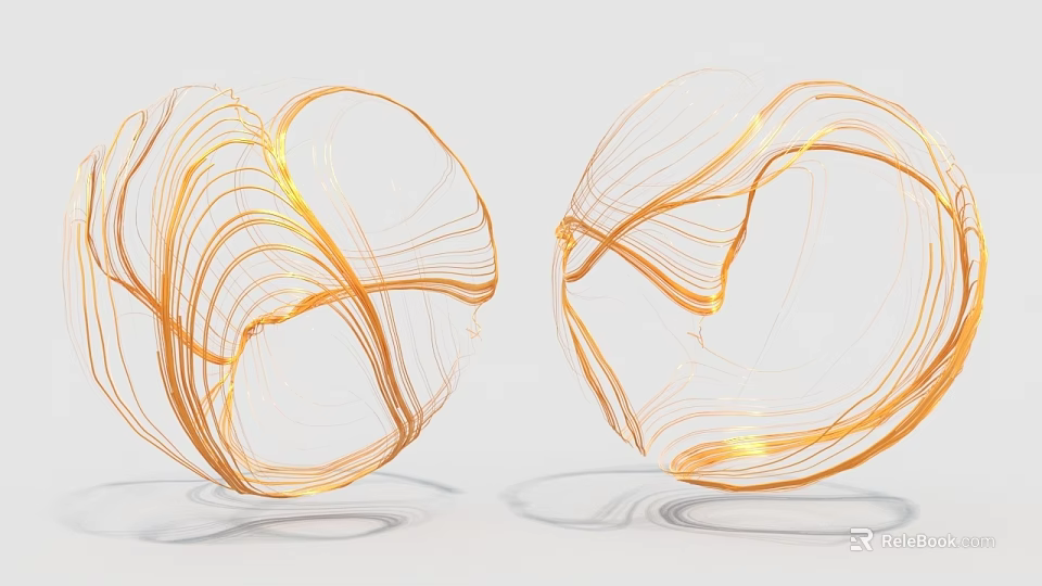 Art Installation With Orange Flowing Curved Lines And Spherical Shape 3d model