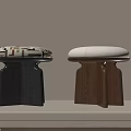 Modern Indoor Stools With Patterned White Cushions Black Wooden Bases And Shadow Patterns 3d model