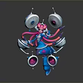 Colorful Futuristic Robot Character With Pink Blue Accents And Floating Circular Devices