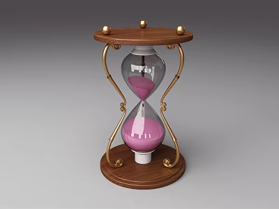 Decorative Ornament Set With Wooden Base Hourglass Pink Sand And Gold Accents 3d model