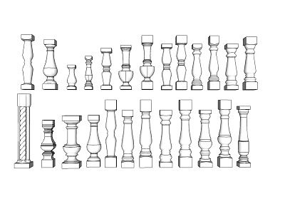 Various Decorative Balustrade Designs Featuring Different Column Styles And Patterns 3d model