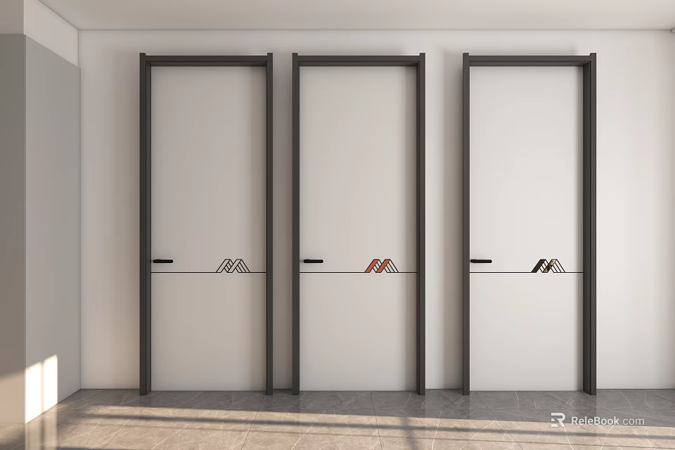 Modern Interior Design With White Hinged Doors And Black Frames 3d model