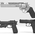 Various Types of Handguns Including Revolver and Semi Automatic Pistols