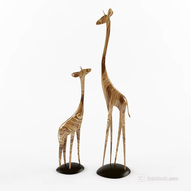 Decorative Ornamental Giraffe Figurine Set with Wooden Texture Mother and Baby 3d model 