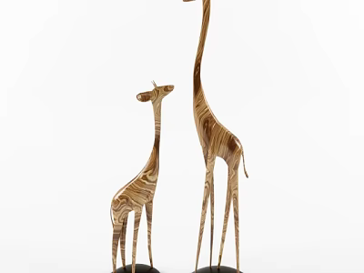 Decorative Ornamental Giraffe Figurine Set with Wooden Texture Mother and Baby 3d model