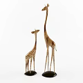 Decorative Ornamental Giraffe Figurine Set with Wooden Texture Mother and Baby