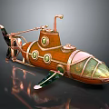 Vintage Wooden Copper Submarine With Circular Windows And Glass Cockpit Design