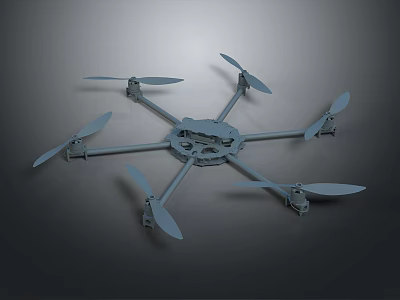 Gray Hexacopter Drone Frame Structure With Six Rotors And Propellers Design 3d model