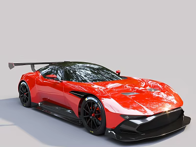 Red Sports Car With Black Rear Wing Black Wheels And Sleek Aerodynamic Body Design 3d model