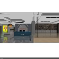 Modern Rehabilitation Training Center Lobby With Blue Front Desk And Bookshelves