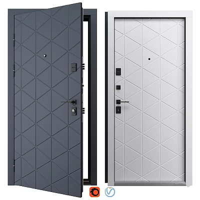 Modern Geometric Pattern Doors in Dark and Light Gray with Locks and Handles 3d model