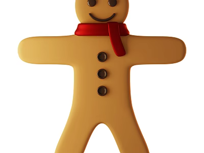 Gingerbread Man With Yellow Body Black Eyes Smiling Mouth Red Scarf And Three Black Buttons 3d model