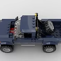 Blue Off-Road Truck Made With Building Blocks Featuring Large Tires And Headlights