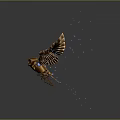 Mechanical Owl Flying With Metallic Wings And Sparkling Particles In Dark