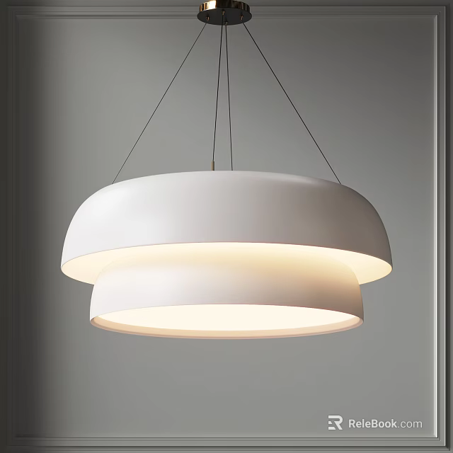 Modern White Double Ring Pendant Light Illuminated In Stylish Interior Space 3d model