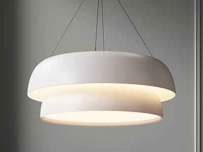 Modern White Double Ring Pendant Light Illuminated In Stylish Interior Space 3d model