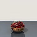 Ceramic Bowl Filled With Fresh Red Cherries On Gray Tabletop White Background