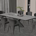 Modern Dining Space With Marble Table Gray Chairs And Green Plant Interior 3d model