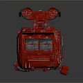 Red Industrial Mechanical Device With Circular Top Sensors And Grille Windows