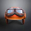 Weapon Related Orange Tactical Helmet With Goggles And Leather Trim Features
