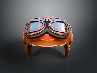 Weapon Related Orange Tactical Helmet With Goggles And Leather Trim Features 3d model