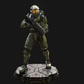Sci Fi Armored Humanoid Warrior Character Standing With Weapon On Patterned Platform Base 3d model