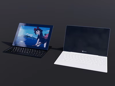 Two Modern 2 in 1 Tablet Laptops With Black And White Keyboards And Screens 3d model