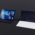 Two Modern 2 in 1 Tablet Laptops With Black And White Keyboards And Screens
