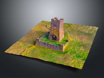 Scenic View Of Red Brick Tower On Green And Yellow Grass With Square Base 3d model